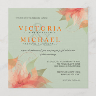 Tropische Oranje en Sage Linen Wedding Invitaties Kaart