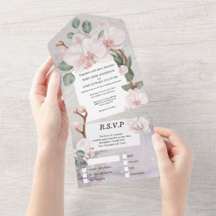 Tropische orchidee bloem parel shimmer elegantie all in one uitnodiging