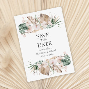 Tropische Orchidee en Monstera Save The Date Kaart