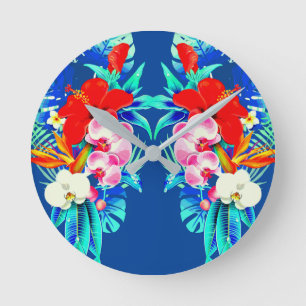 Tropische orchidee en palmbladeren Hawaiian floral Ronde Klok