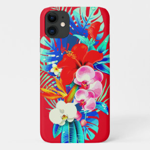 Tropische orchidee monstera Hawaiian floral rood b iPhone 11 Hoesje