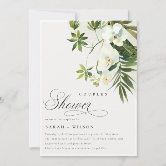 Tropische orchidee palmfauna Couples Shower Invite Bedankkaart (Voorkant)