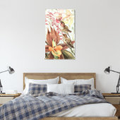 tropische orchideeën, bloemen en levende vogels canvas afdruk (Insitu (Slaapkamer))