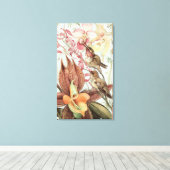 tropische orchideeën, bloemen en levende vogels canvas afdruk (Insitu (Houten vloer))