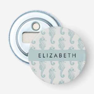 Tropische paarden, zeepaardpatroon, Jouw naam Button Flesopener