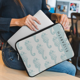 Tropische paarden, zeepaardpatroon, Jouw naam Laptop Sleeve