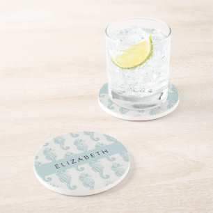 Tropische paarden, zeepaardpatroon, Jouw naam Zandsteen Onderzetter