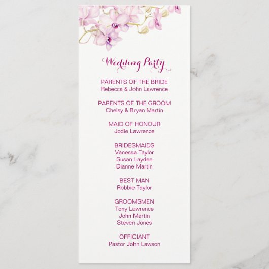 Tropische Paarse Orchidee Waterverf Trouwprogramma Programma (Achterkant)