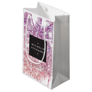 Tropische Paarse/roze Glitter Palms Gift Bag Klein Cadeauzakje