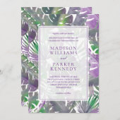 Tropische Paarse Waterverf bruiloft Kaart (Voorkant / Achterkant)