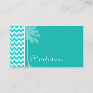 Tropische palm; Aqua Color Chevron Visitekaartje