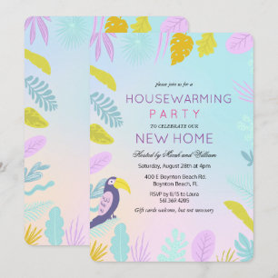 Tropische Palm Ara Vogel Housewarming Uitnodiging