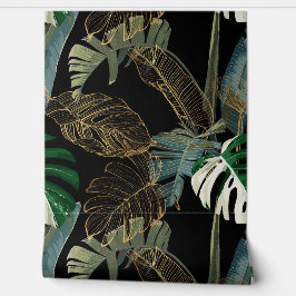 Tropische palm, banaan, plant, gouden bladeren. behang