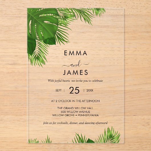 Tropische Palm Beach Acryl Uitnodiging Acryl Uitnodigingen (Voorkant)