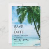 Tropische Palm Beach Bestemming Bruiloft Save The Date (Voorkant)