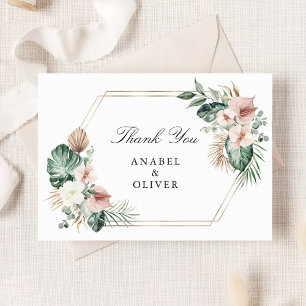 Tropische Palm Bloemige Blush Geometrische Gouden  Bedankkaart