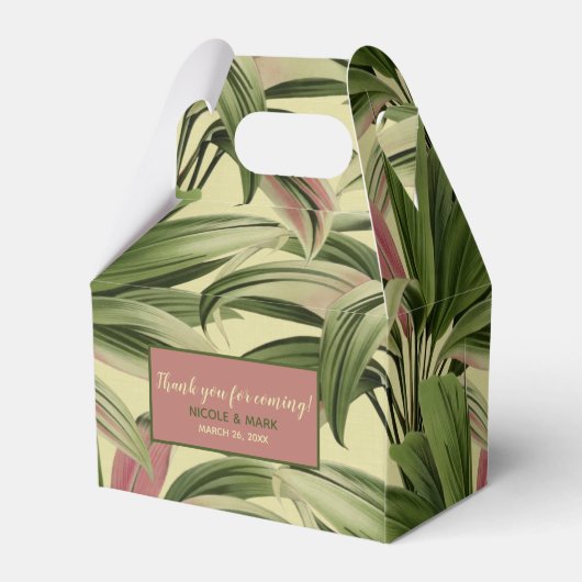 tropische palm Botanische Waterverf Cream Bedankdoosjes (Achterkant)