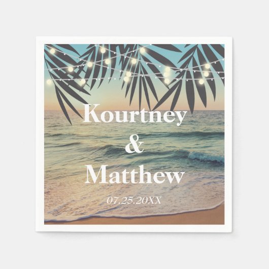 Tropische palm Custom Weddenband Beach String Ligh Servet (Voorkant)