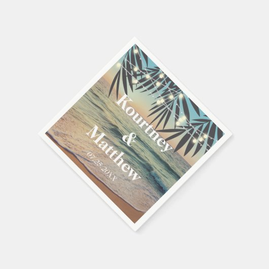 Tropische palm Custom Weddenband Beach String Ligh Servet (Hoek)