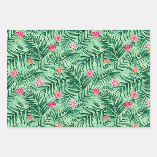 Tropische palm en monstera-bladeren & exotische bl inpakpapier vel (Voorkant)