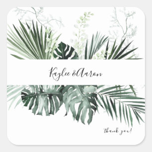 Tropische palm en witte flora Dank u Vierkante Sticker