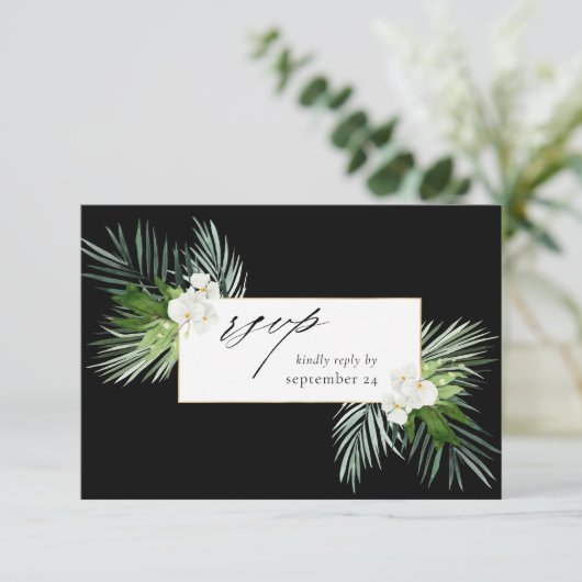 Tropische palm en witte Floral met gemiddelde RSVP (Staand voorkant)