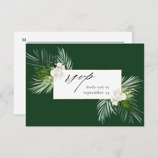 Tropische palm en witte Floral met gemiddelde RSVP (Voorkant / Achterkant)