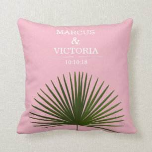 Tropische Palm Frond Blad Roze Bruiloft Kussen