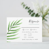 Tropische Palm Greenery bruiloft met volledige keu RSVP Kaartje (Staand voorkant)
