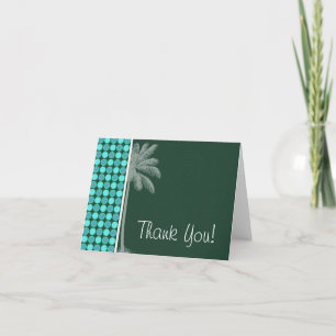 Tropische palm; groene & turquoise polka dot bedankkaart