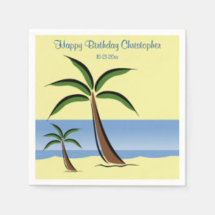 Tropische palm Happy Birthday Beach Ocean Name Servet