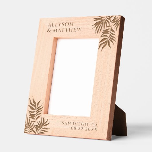 Tropische palm laat aangepaste namen datumbruiloft gegraveerde lijstjes (Links)