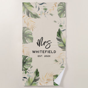 Tropische palm laat script botanische douane strandlaken