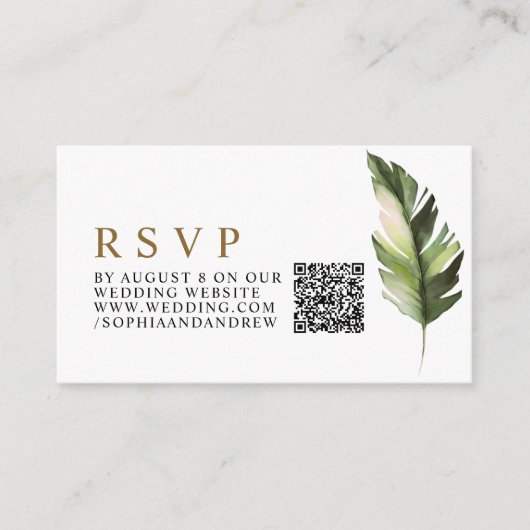 Tropische Palm Leaf bruiloft QR RSVP Informatiekaartje (Voorkant)