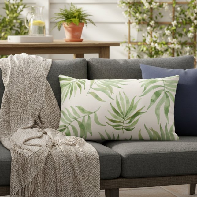 Tropische Palm Leaf Outdoor Kussen (Stylish tropical print pillow for your home!)