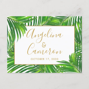 Tropische Palm Leaf Rand Groen Goud Save the Date Aankondigingskaart