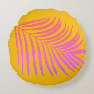 Tropische Palm Leaf Sinaasappel Geel Roze Gift Dec Rond Kussen