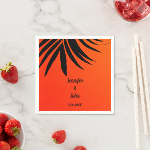 Tropische Palm Leaf Sunset Sinaasappel Modern Wedd Servet