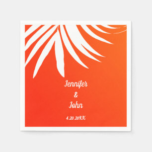 Tropische Palm Leaf Sunset Sinaasappel Strand Wedd Servet