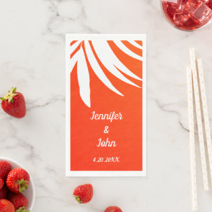 Tropische Palm Leaf Sunset Sinaasappel Strand Wedd Servet