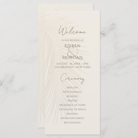 Tropische Palm Leaf Woestijn Trouwprogramma Menu (Voorkant / Achterkant)