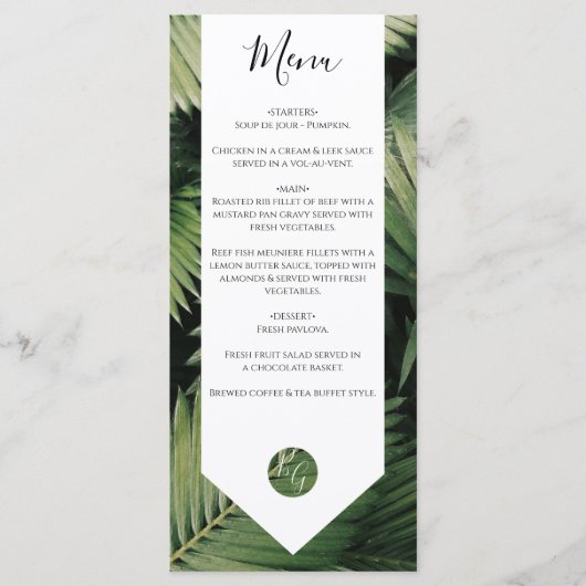 Tropische palm leveert Greenery Wedding Menu (Voorkant)