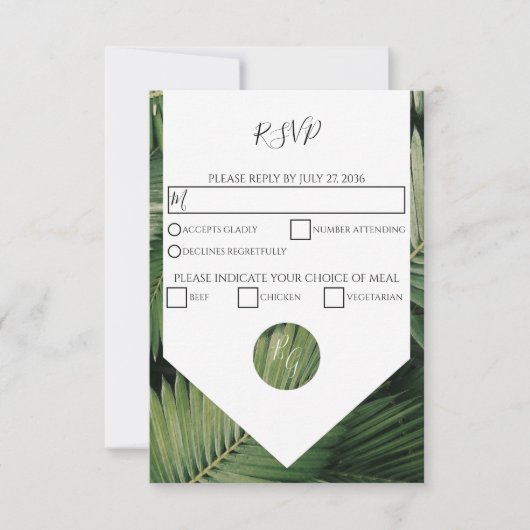 Tropische palm leveert Greenery Wedding RSVP Kaart (Voorkant)