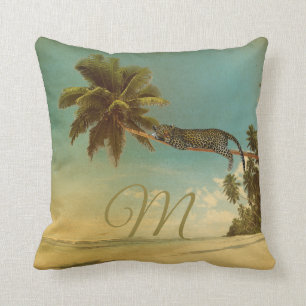 Tropische palm Lopard Elegant Monogram Kussen
