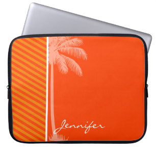 tropische palm; Oranje strepen Laptop Sleeve
