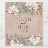 Tropische Palm Orchidee Bloemen Seaside Woestijn B Wijn Etiket (Enkel label)