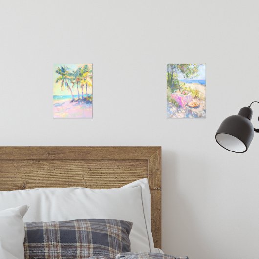 Tropische Palm Pastel Kustmuur Art Set van 2 (Slaapkamer)