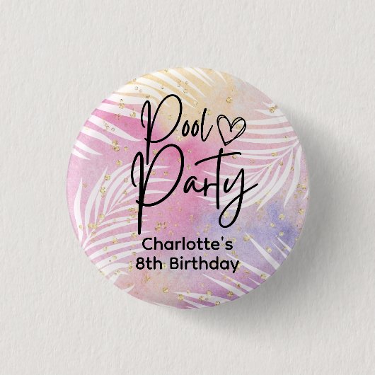 Tropische Palm Pastel Rainbow Pool Party Ronde Button 3,2 Cm (Voorkant)