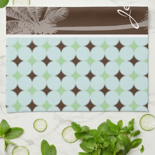 tropische palm; Sage Green & Brown Theedoek (Gevouwen)