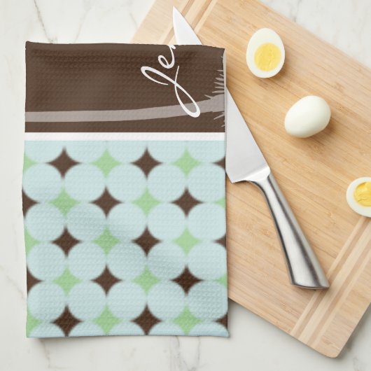 tropische palm; Sage Green & Brown Theedoek (Quarter Fold)